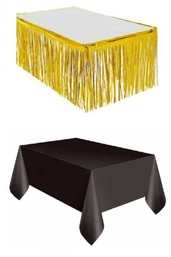 Gold Metalize Masa Etegi + Plastik Siyah Masa Örtüsü