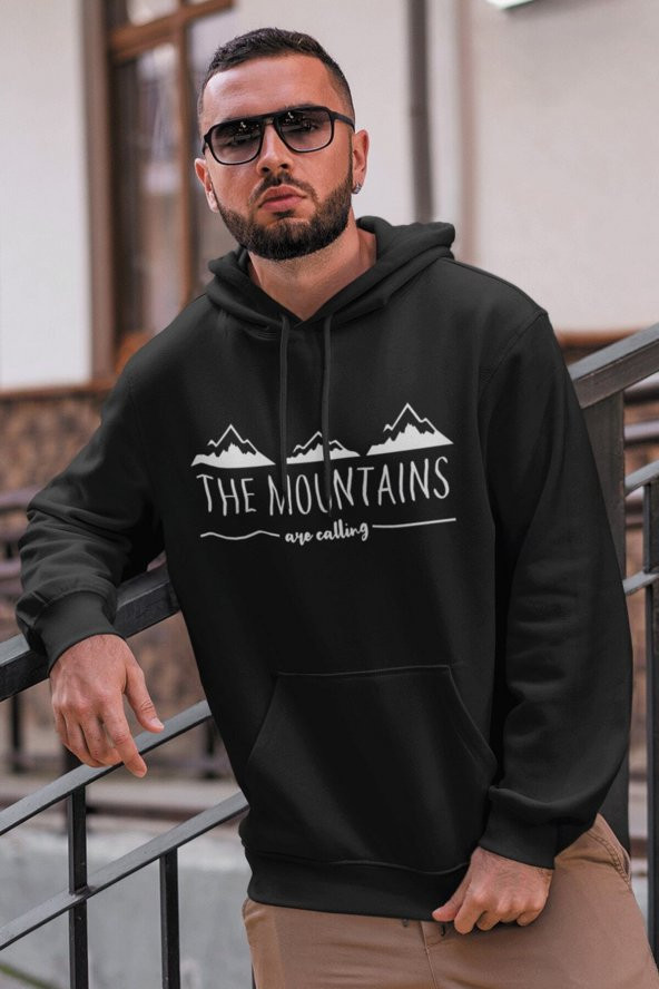 Mountain Siyah Erkek Kapşonlu Sweatshirt - Hoodie