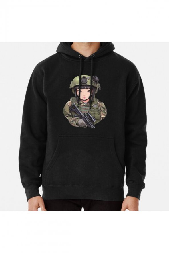 Military Anime Girl Special War Baskılı Kapşonlu Sweatshirt Hoodie