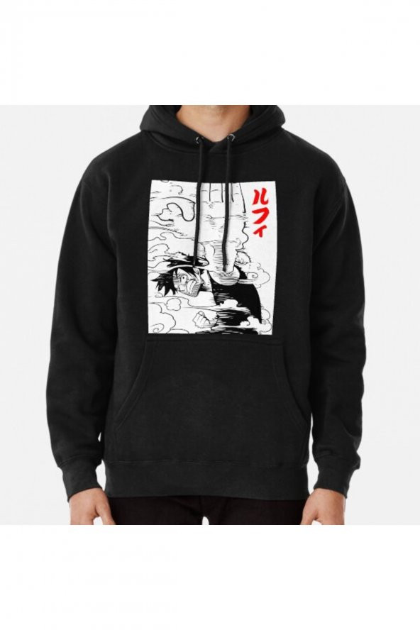 Minimalist Anime Art Pirate King Rubber Cursed Fruit Straw Baskılı Kapşonlu Sweatshirt Hoodie