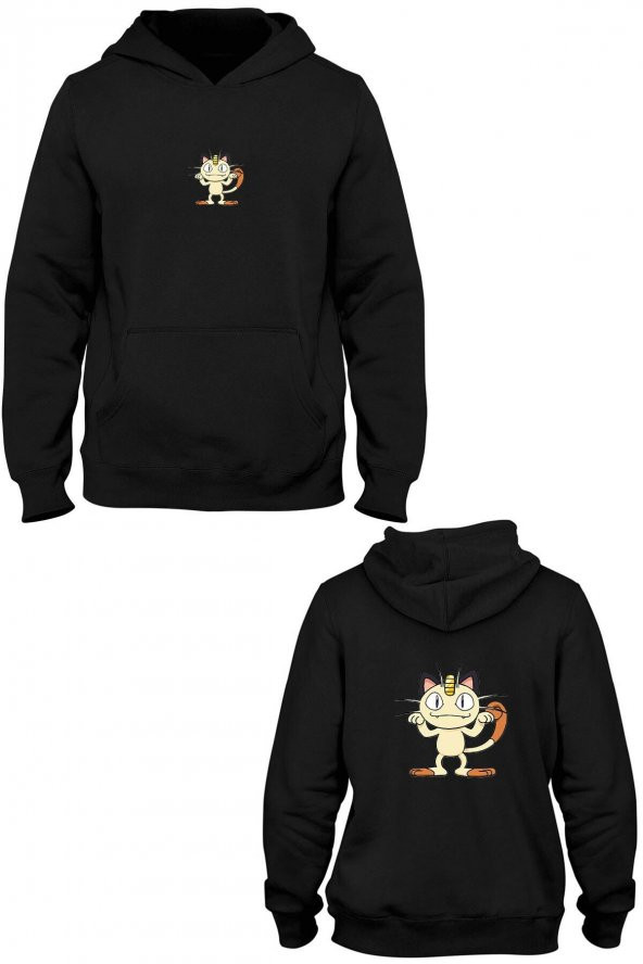 Miyav Pokemon Ön Arka Baskılı Kanguru Cepli Kapşonlu Sweatshirt Bll3366
