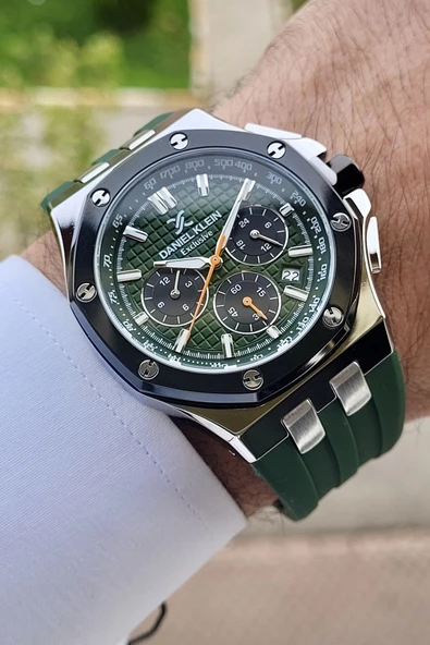 Daniel Klein DKISTE852 Kasası Gümüş Kordonu Yeşil Renk İç Göstergeleri Aktif Erkek Kol Saati - Resim 4