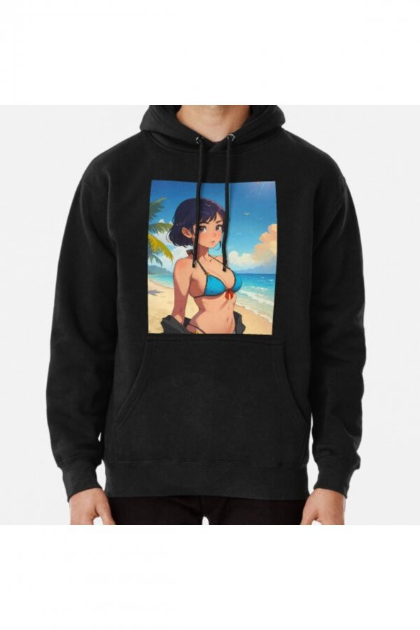 Dive into Serenity with Anime Girl in Blue Bikini Art,Get Yours Today! Baskılı Hoodie