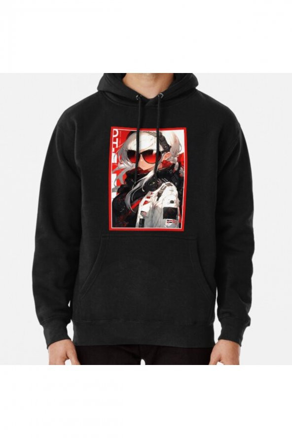 Aesthetic Anime Girl Red White Black,Chibi Manga Art Baskılı Kapşonlu Sweatshirt