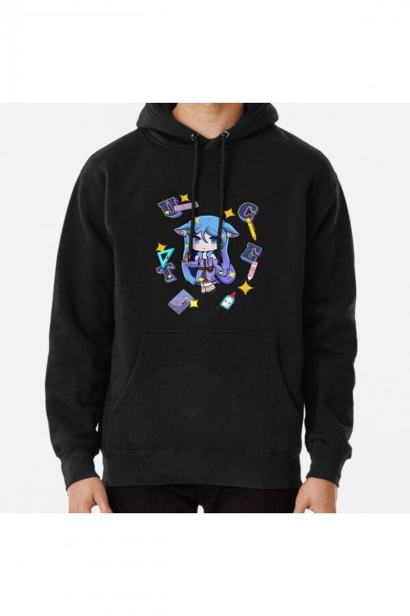 Cute Chibi Anime Girl With School Staffs Pink Version Baskılı Kapşonlu Sweatshirt Hoodie