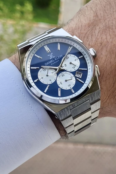 Daniel Klein DKISTE854 Kadranı Lacivert Kordonu Gümüş Renk İç Göstergeleri Aktif Erkek Kol Saati - Resim 4