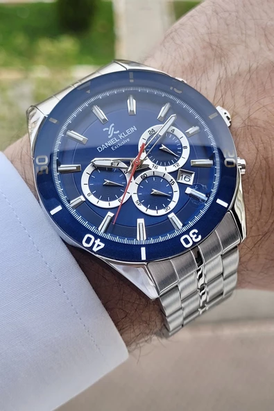 Daniel Klein DKISTE857 Kadranı Lacivert Kordonu Gümüş Renk İç Göstergeleri Aktif Erkek Kol Saati - Resim 5