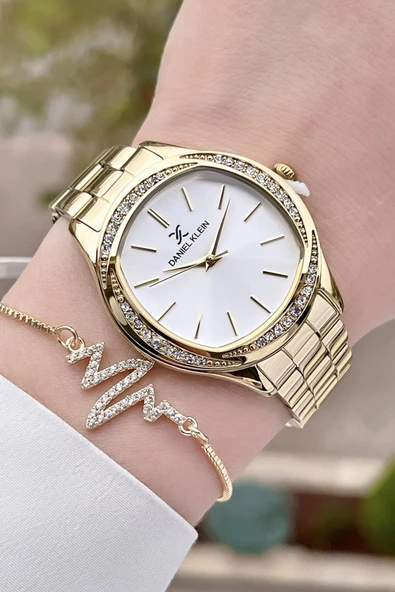 Daniel Klein DKISTE879 Gold Renk Kadın Kol Saati ve Bileklik - 4