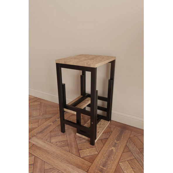 Katlanabillir Metal Ahşap Basamaklı Tabure Merdiven Çiçeklik Çok Amaçlı Tabure Siyah Demirli - 2