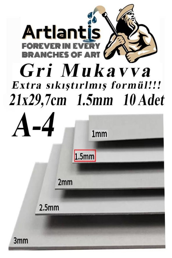A4 Mukavva Gri 1.5 mm 10 Adet 1 Paket 21x29,7 cm A-4 Mukavva 1,5 mm Kalınlığında A-4 Mukavva
