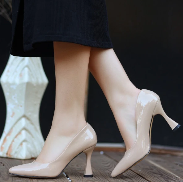 Olba Bej Rugan Stiletto Ayakkabı - 5