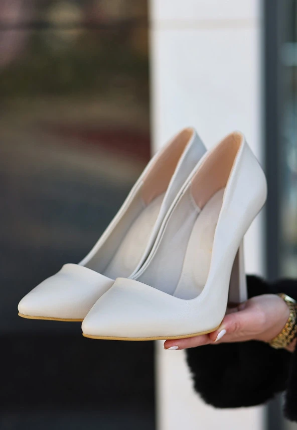 Jirda Bej Cilt Stiletto Ayakkabı - 4
