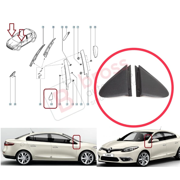 Renault Megane MK3 Fluence için Yan Ayna Köşe Plastiği Bakaliti Seti 638750012R 638740012R