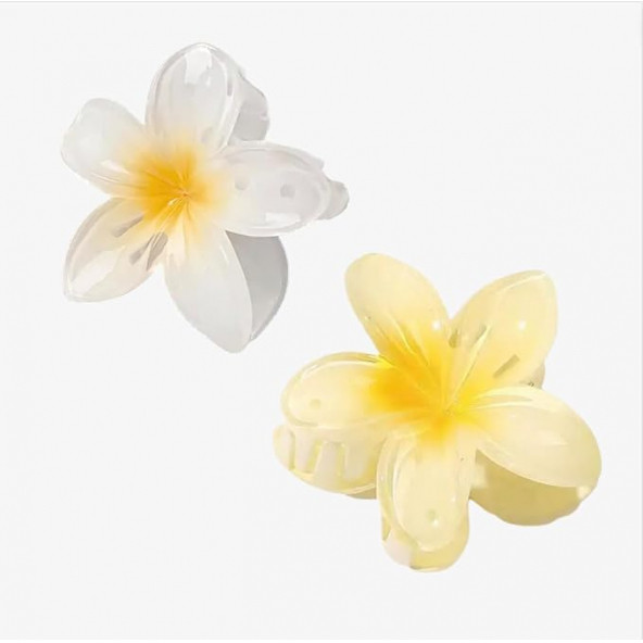 2'li Kadın Lotus Saç Tokası 8cm ( Beyaz - Sarı)