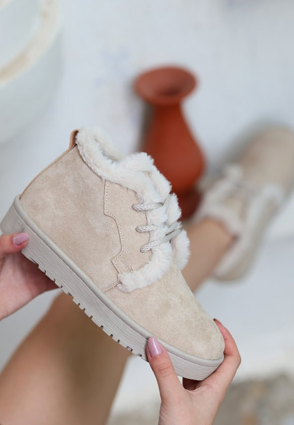 Simya Bej Süet Bağcıklı Bot