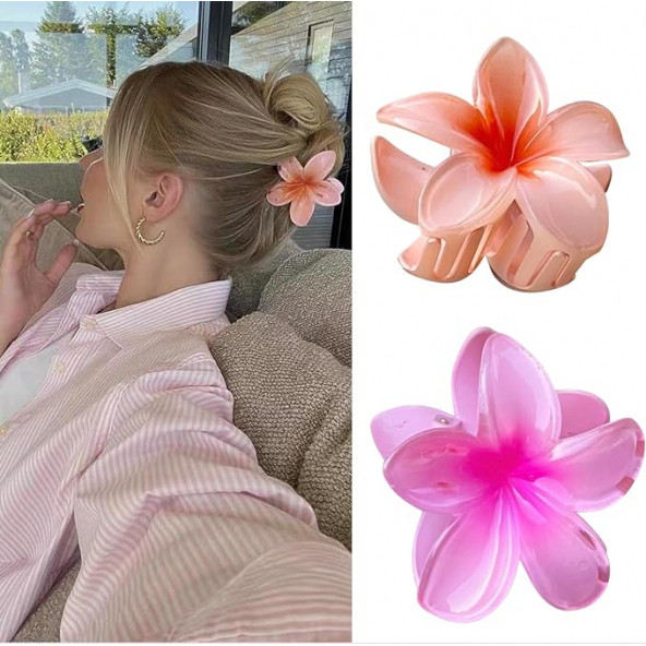 2'li Kadın Lotus Saç Tokası 8cm. ( Pembe - Somon)