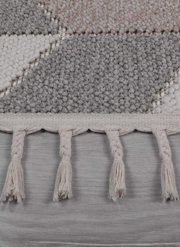Orkide Home Dekoratif Bej Gri Otantik Dokuma Halı - 5