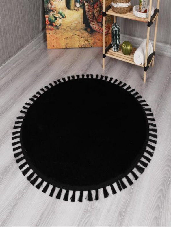 Orkide Home Dekoratif Modern Rabbit Peluş Püskül Saçaklı Yuvarlak Halı - 4