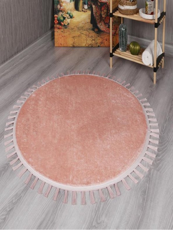 Orkide Home Dekoratif Modern Rabbit Peluş Püskül Saçaklı Yuvarlak Halı - 7