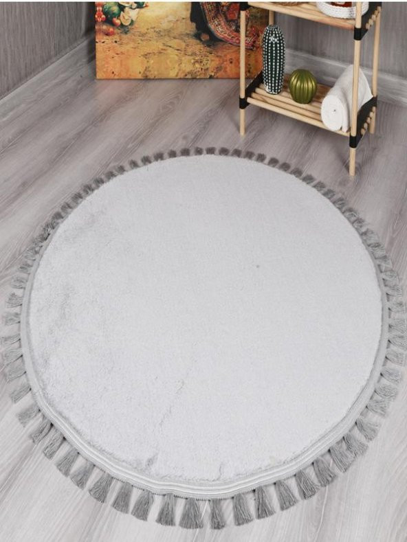 Orkide Home Dekoratif Modern Rabbit Peluş Püskül Saçaklı Yuvarlak Halı - 10