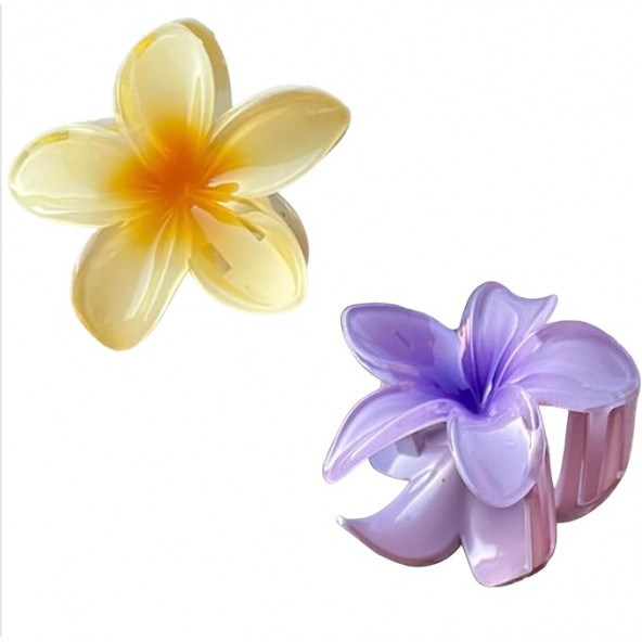2'li Kadın Lotus Saç Tokası 8cm. (Sarı - Mor) - 2