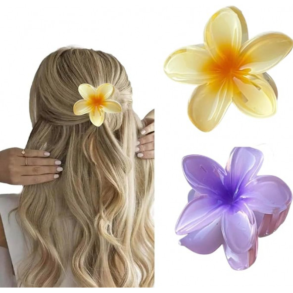 2'li Kadın Lotus Saç Tokası 8cm. (Sarı - Mor) - 3