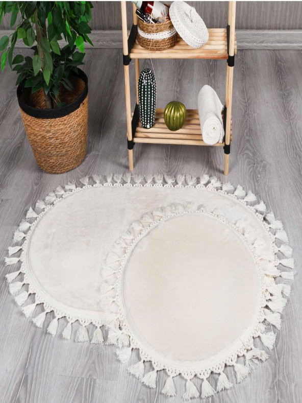 Orkide Home Dekoratif Modern Simirna Örgü Saçaklı 50x80 Oval Banyom Klozet Takımı - 3