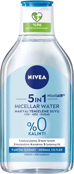 Nıvea 5 in1 Canlandırıcı Micellar Makyaj Temizleme Suyu Normal Ciltler, 400 ml, Yüz Temizleyici