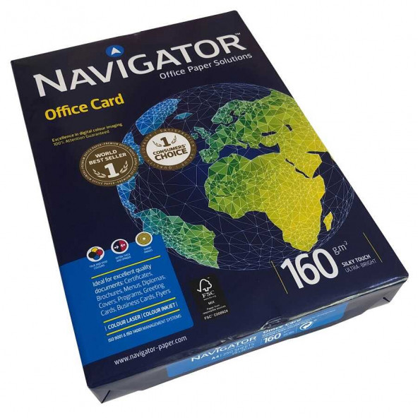 Navigator Fotokopi Kağıdı Gramajlı Laser-Copy-Inkjet Office Card 250 Lİ (1 Paket) A4 160 GR Beyaz