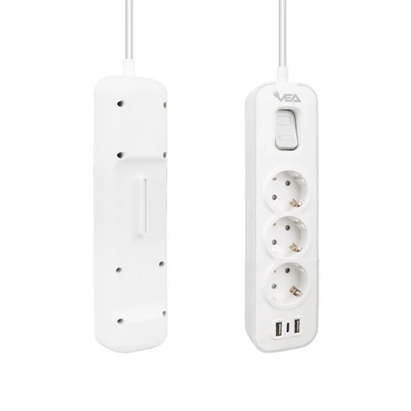 Vea VE-NOVA103U A Class 3'Lü 2 Usb'li Anahtarlı 1.5 Metre Akım Korumalı Priz - 6