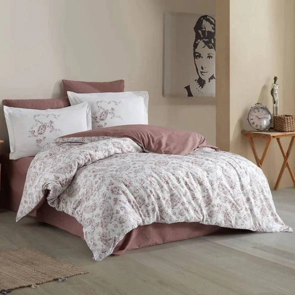 Hobby Çift Kişilik Ranforce Nevresim Takımı Calvina Kahve