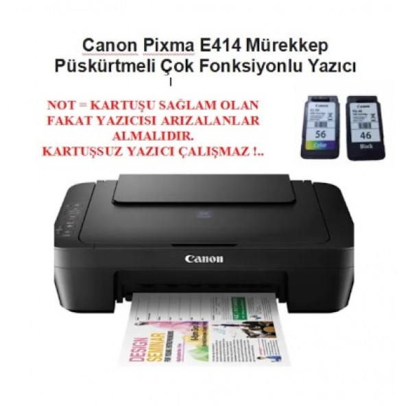 Canon Pixma E414 Çok Fonksiyonlu Yazıcı - ( SIFIR-Kartuşsuz) Mürekkep Püskürtmeli Yazıcı