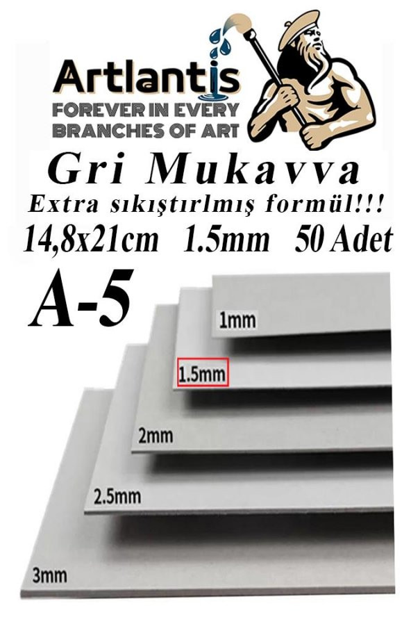 A5 Mukavva Gri 1.5 mm 50 Adet 1 Paket 14,8x21 cm A-5 Mukavva 1,5 mm Kalınlığında A-5 Mukavva
