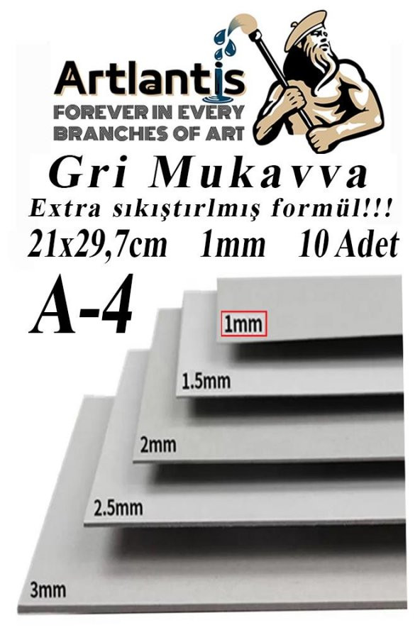 A4 Mukavva Gri 1.0mm 10 Adet 1 Paket 21x29,7 cm A-4 Mukavva 1,0 mm Kalınlığında A-4 Mukavva