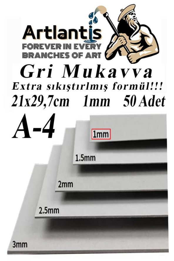 A4 Mukavva Gri 1.0mm 50 Adet 1 Paket 21x29,7 cm A-4 Mukavva 1,0 mm Kalınlığında A-4 Mukavva