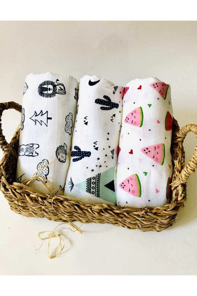 3 Adet 110x110 Çok Amaçlı Müslin Bezi Örtü Battaniye