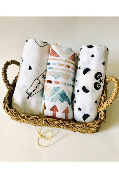 3 Adet 110x110 Çok Amaçlı Müslin Bezi Örtü Battaniye