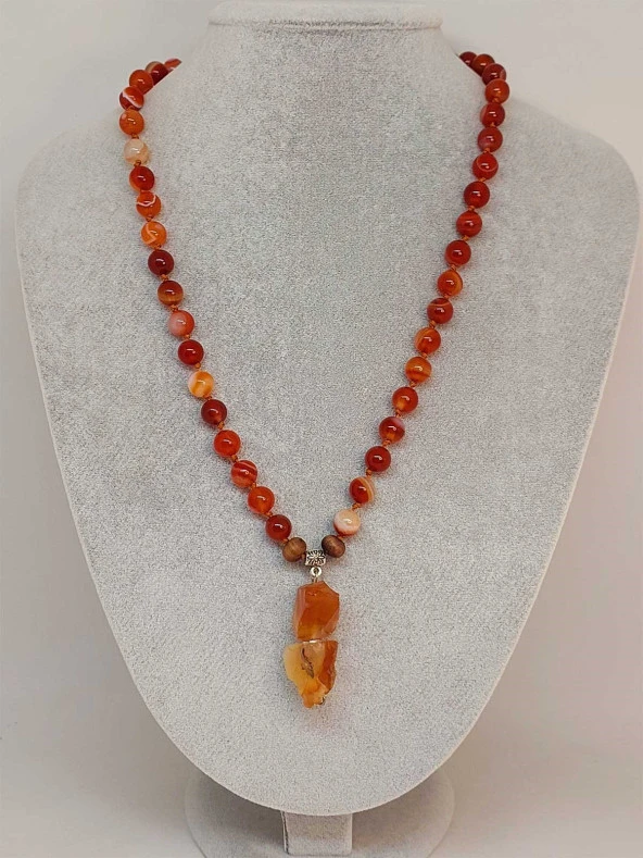 Akik Taşı Düğümlü Unisex Tasarım Kolye 8mm (45020) - Resim 3