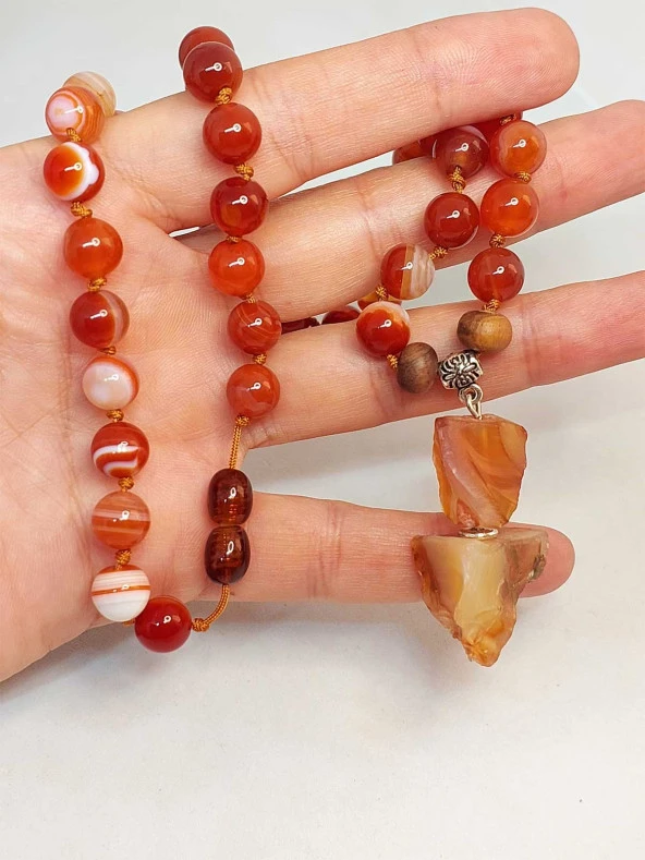 Akik Taşı Düğümlü Unisex Tasarım Kolye 8mm (45020) - Resim 2