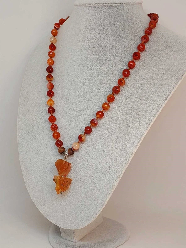 Akik Taşı Düğümlü Unisex Tasarım Kolye 8mm (45020) - Resim 5