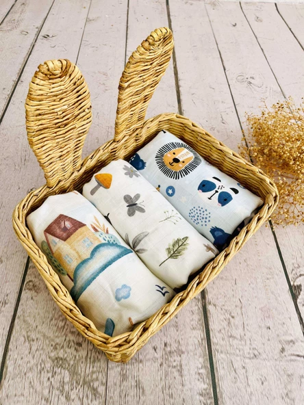 3 Adet 110x110 Çok Amaçlı Müslin Bezi Örtü Battaniye ürün görseli