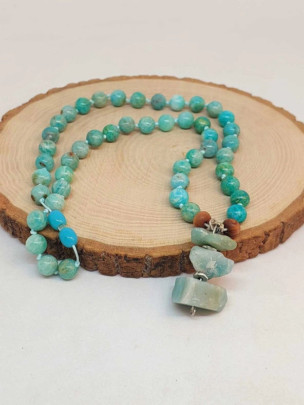 Amazonit Taşı Royal Düğümlü Unisex Tasarım Kolye 8mm (45030) ürün görseli 1