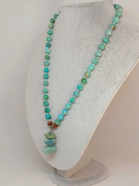 Amazonit Taşı Royal Düğümlü Unisex Tasarım Kolye 8mm (45030) - Resim 4