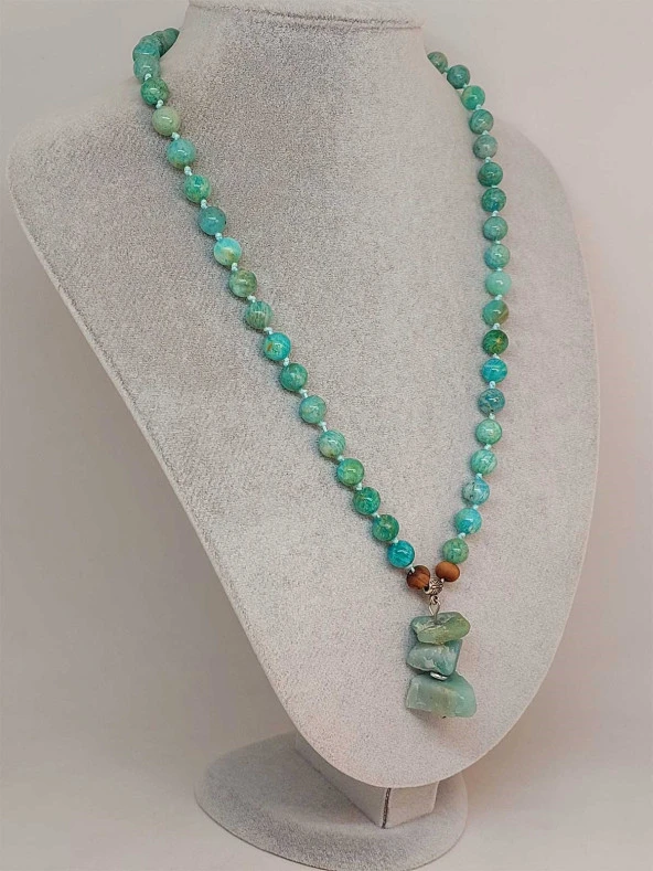 Amazonit Taşı Royal Düğümlü Unisex Tasarım Kolye 8mm (45030) - Resim 5