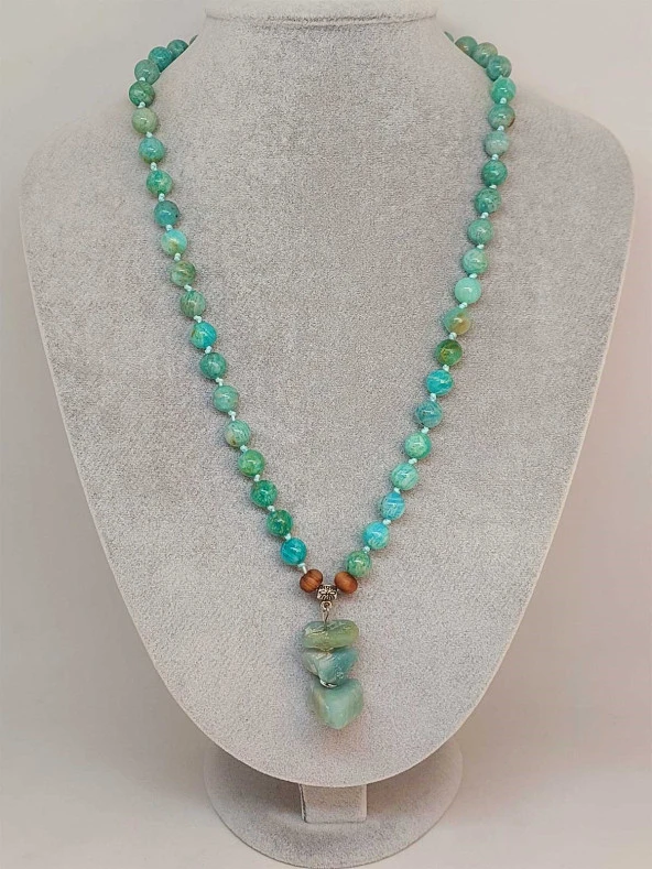 Amazonit Taşı Royal Düğümlü Unisex Tasarım Kolye 8mm (45030) - Resim 3