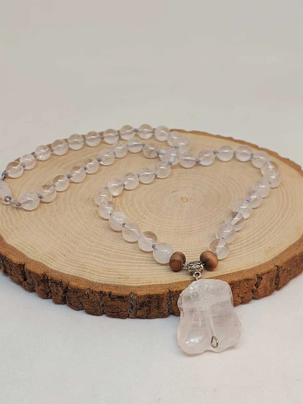 Kristal Kuvars Taşı Düğümlü Unisex Tasarım Kolye 8mm (45035) ürün görseli