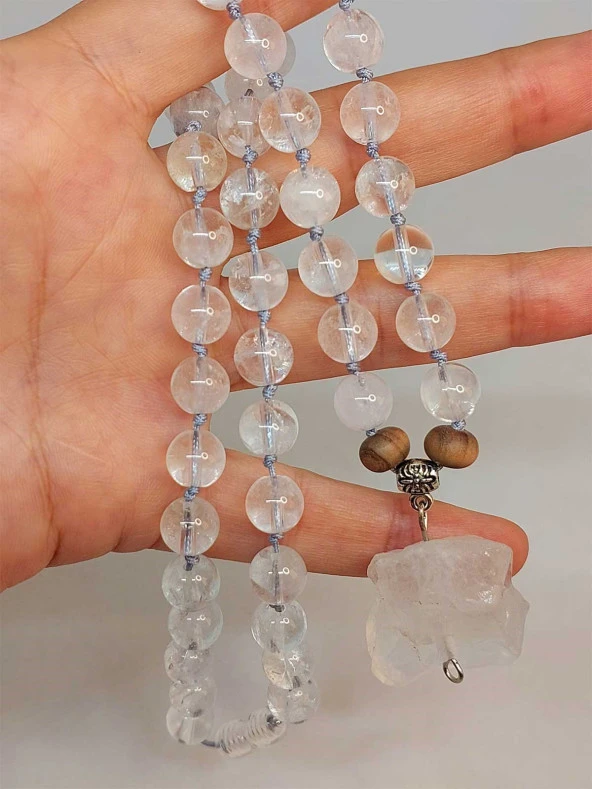 Kristal Kuvars Taşı Düğümlü Unisex Tasarım Kolye 8mm (45035) - Resim 3