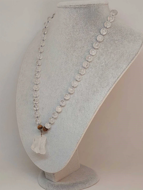 Kristal Kuvars Taşı Düğümlü Unisex Tasarım Kolye 8mm (45035) - Resim 4