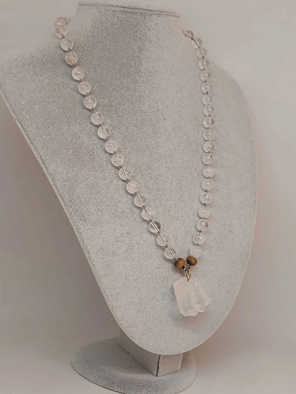 Kristal Kuvars Taşı Düğümlü Unisex Tasarım Kolye 8mm (45035) - Resim 5