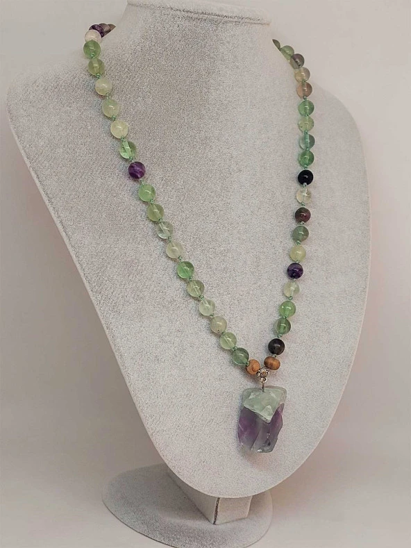 Florit Taşı Düğümlü Unisex Tasarım Kolye 8mm (45040) - Resim 4